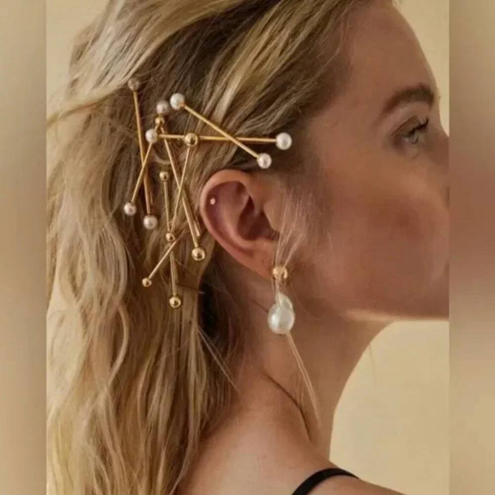 4 pc Minimalist Boho Pearl Hair Pin in Gold Tone
